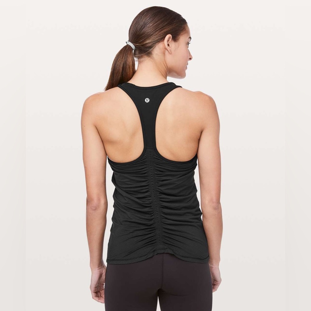 Lululemon > Black Racerback Rusche of Adrenaline Tank Top 4 - Picture 1 of 10